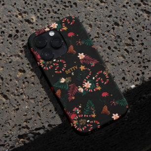 オシャレな赤いスネークミックスのフローラルパターン黒 iPhone 16 PROケース