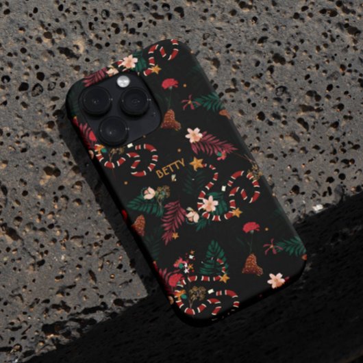 オシャレな赤いスネークミックスのフローラルパターン黒 Case-Mate iPhoneケース