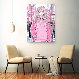 オシャレなPinkアートパネル｜寿司娘 GenerativeAI キャンバスプリント