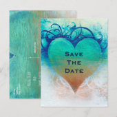 オシャレブルー ハート グランジ ビーチ トロピカル 案内ポストカード (正面/裏面)