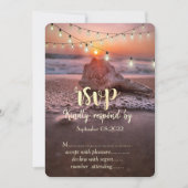 オシャンビーチウェディング　サンセット　シェル　ストリングライト　ご参加のお返事 招待状 (正面)