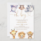オシンプルボーイサファリ動物ベビーシャワー 招待状 (正面)