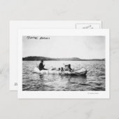 オジバインディアンがカヌー写真の湖を渡る ポストカード (正面/裏面)