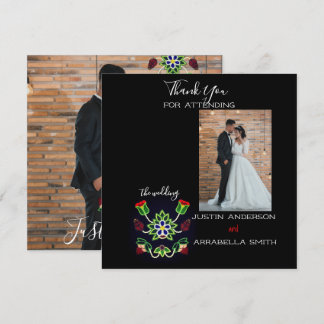 オジブウェ フラワー ストロベリー ブラック 結婚式のお礼 サンキューカード