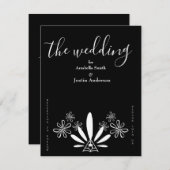 オジブエフローラ白黒結婚式招待状 招待状 (正面/裏面)