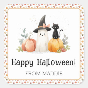 オジプリ ハロウィン おばけ と 黒猫 スクエアシール