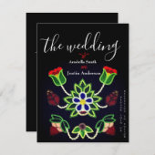 オジベフローラストロベリーブラック結婚式招待状 招待状 (正面/裏面)