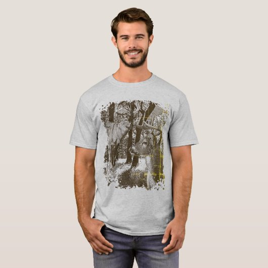 オジロシカ、警戒する雄 Tシャツ (正面フル)