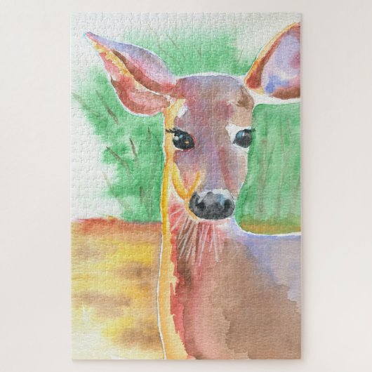 オジロジカの水彩画 ジグソーパズル (縦)