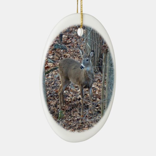 オジロ鹿シカのスパイクの木びき台のクリスマスのオーナメント セラミックオーナメント (右)