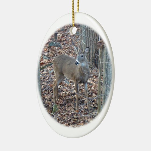 オジロ鹿シカのスパイクの木びき台のクリスマスのオーナメント セラミックオーナメント (左)