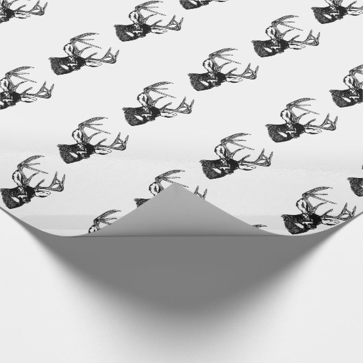 オジロ鹿シカのトロフィの木びき台の包装紙 ラッピングペーパー (角)