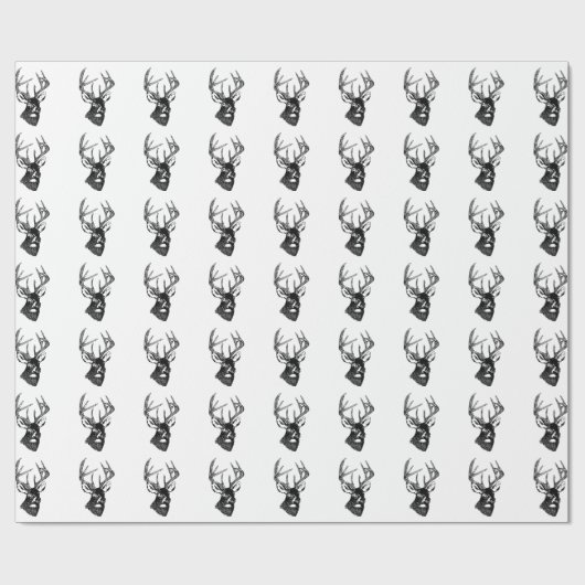 オジロ鹿シカのトロフィの木びき台の包装紙 ラッピングペーパー (フラット)