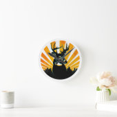 オジロ鹿シカの木びき台の狩りの柱時計 ラウンド壁時計 (ホーム)