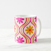 オジー柄のレトロな赤とピンクとオレンジの花 コーヒーマグカップ (正面右)