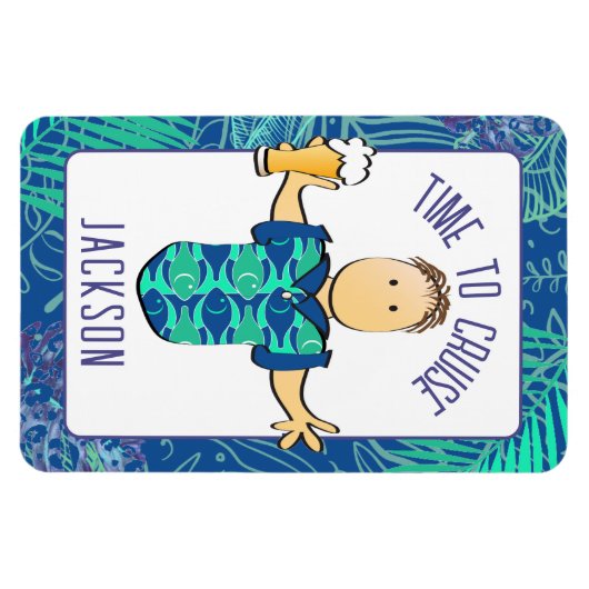 オスおもしろいマンガトロピカルバケーションクルーズドア マグネット (横)