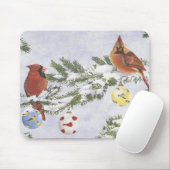 オスおよびメスの（鳥）ショウジョウコウカンチョウは冬sccene.を楽しみます マウスパッド (マウス)