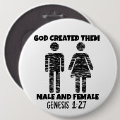 オスとメスの創世系クリスチャンの巨大なボタン 缶バッジ (正面&裏面)