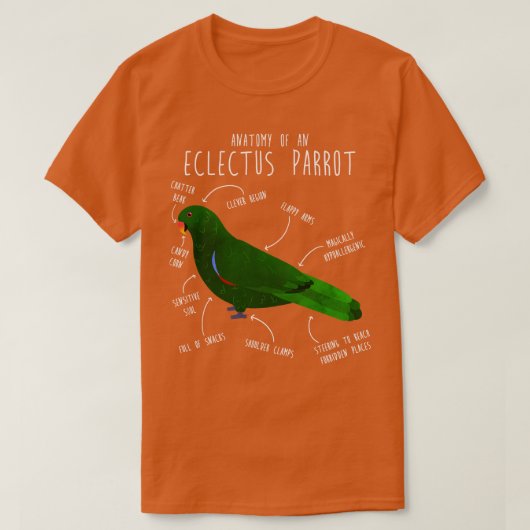 オスのエクレクタス鳥の解剖学 Tシャツ (デザイン正面)