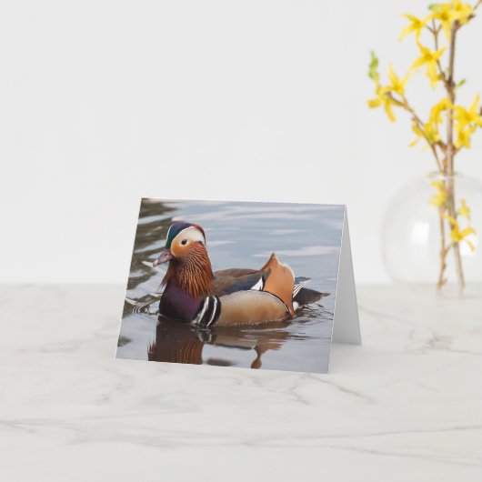 オスのオシドリNotecard カード (黄色い花)