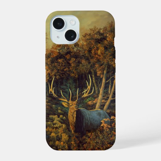 オスのヘラジカと秋 iPhone 15ケース (裏面)