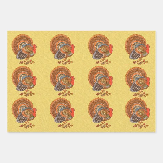 オスの七面鳥が尾を秋の羽で葉ファンイド ラッピングペーパーシート (正面)