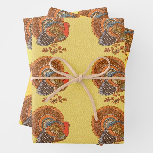 オスの七面鳥が尾を秋の羽で葉ファンイド ラッピングペーパーシート (インサイチュ)