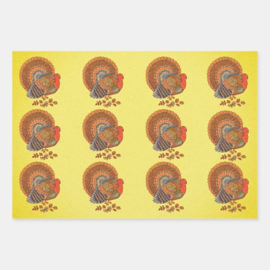 オスの七面鳥が尾を秋の羽で葉ファンイド ラッピングペーパーシート (正面3)