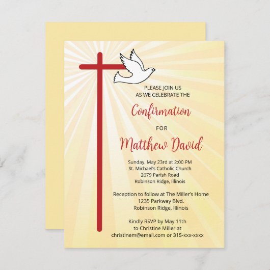 オスの十字型金ゴールド線の確認 招待状 (正面/裏面)