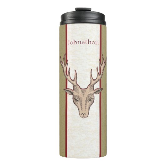 オスの茶色のトロフィーディアヘッド〔雄ジカの〕枝角赤縁ど色 タンブラー (正面)