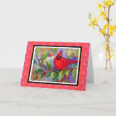 オスの（鳥）ショウジョウコウカンチョウ カード (黄色い花)