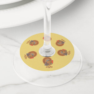 オスカラフルの七面鳥の扇形の尾の葉黄色 ワイングラスタグ