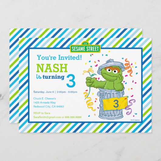 オスカー・ザ・グルーフストライプの誕生日 招待状 (正面/裏面)