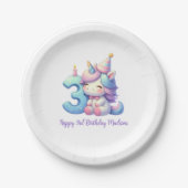 オススメ ユニコーン 3歳の女の子の誕生日 ペーパープレート (正面)
