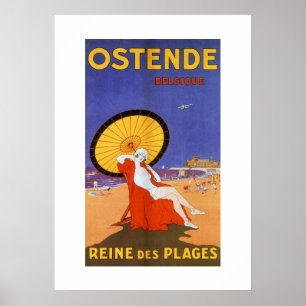 オステンドクイーンビーチ1920年代の美しい夏の旅行 ポスター