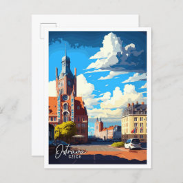 オストラヴァチェコアートヴィンテージ旅行イラストレーション ポストカード