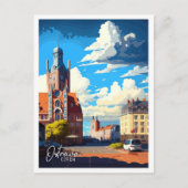 オストラヴァチェコアートヴィンテージ旅行イラストレーション ポストカード (正面)