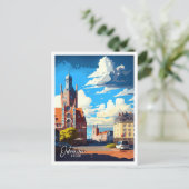 オストラヴァチェコアートヴィンテージ旅行イラストレーション ポストカード (スタンド正面)