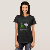 オストリッククリスマスツリー照明醜いクリスマスセーター Tシャツ (正面フル)