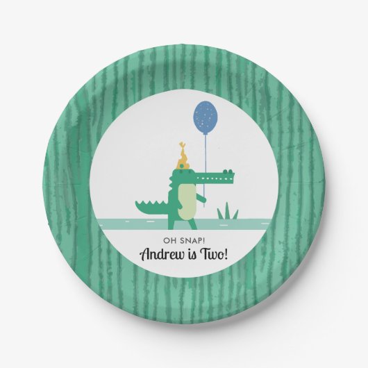 オスナップキュートアリゲーター子供の誕生日パーティー ペーパープレート (正面)