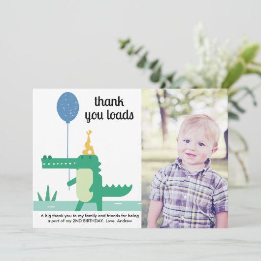 オスナップキュートアリゲーター子供の誕生日 サンキューカード (スタンド正面)