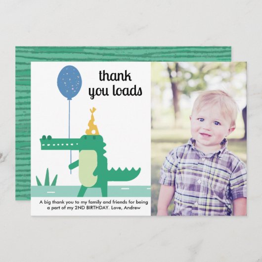 オスナップキュートアリゲーター子供の誕生日 サンキューカード (正面/裏面)