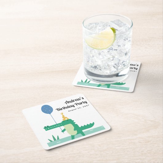 オスナップキュートアリゲーター子供の誕生日 スクエアペーパーコースター (インサイチュ)