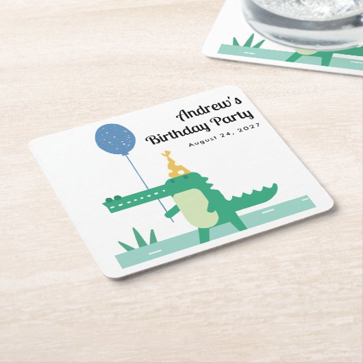 オスナップキュートアリゲーター子供の誕生日 スクエアペーパーコースター (アングル)