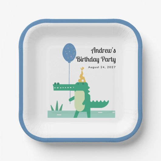 オスナップキュートアリゲーター子供の誕生日 ペーパープレート (正面)