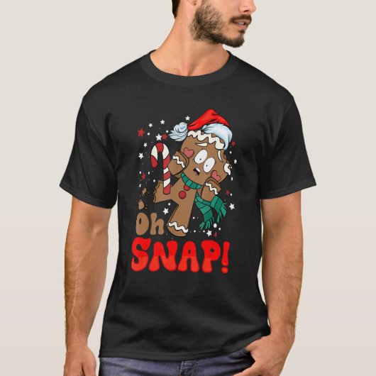 オスナップジンジャーブレッドマンレトロクリスマスファミリーマット Tシャツ (正面)