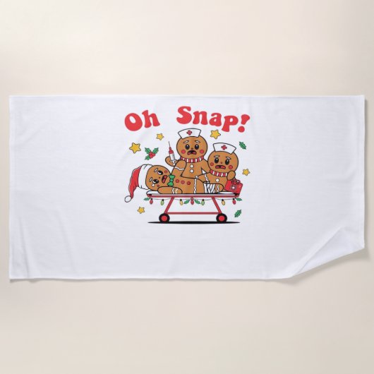 オスナップレジンジャーブレッドスクールナースクリスマスクラシック ビーチタオル (正面)