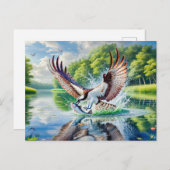 オスプレイが魚を川で釣る シーズンポストカード (正面/裏面)