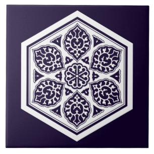 オスマントルコ白い青い陶器ロゼット東洋 タイル