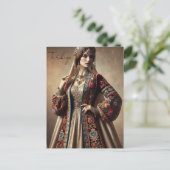 オスマン帝国の伝統的服装のトルコ人女性 ポストカード (スタンド正面)